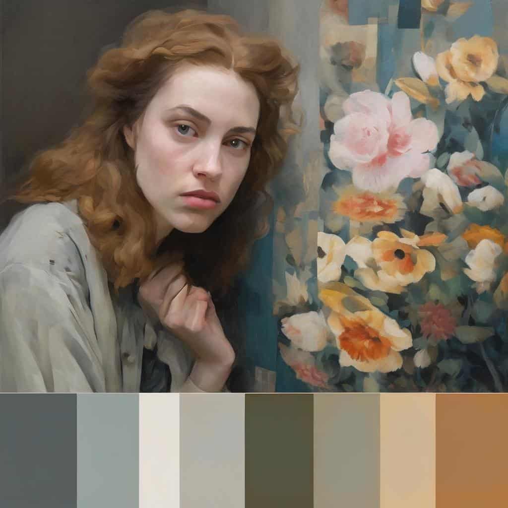Ομορφία και ασυμμετρία σε πορτρέτο με λουλούδια, επιλογή για τέχνη και αισθητική έμπνευση.